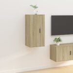 Chic Sonoma Oak Wall Mounted TV Cabinet Media Unit with Storage Compartments