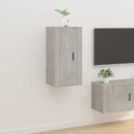 Chic Concrete Grey Wall Mounted TV Stand Media Cabinet with Storage Space