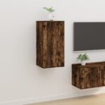 Chic Smoked Oak Wall Mounted TV Cabinet Media Unit with Storage Compartments