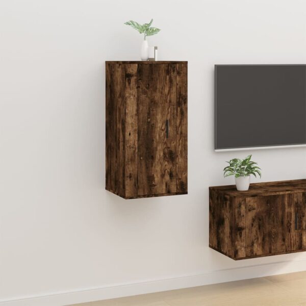 Chic Smoked Oak Wall Mounted TV Cabinet Media Unit with Storage Compartments