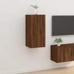 Chic Brown Oak Wall Mounted TV Cabinet Media Storage Space-Saving Unit