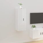 High Gloss White Wall Mounted TV Cabinet Media Unit with Storage Compartments