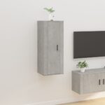 Chic Concrete Grey Wall Mounted TV Stand Media Cabinet with Storage Space