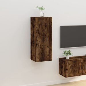 Chic Smoked Oak Wall Mounted TV Cabinet Media Unit with Storage Compartments