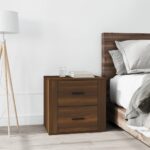 Elegant Brown Oak Bedside Cabinet Chic Nightstand with Storage Modern Home Decor