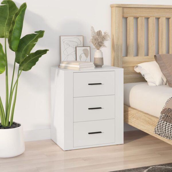 Chic White Bedside Cabinet Classic Design Engineered Wood 3 Drawers Storage