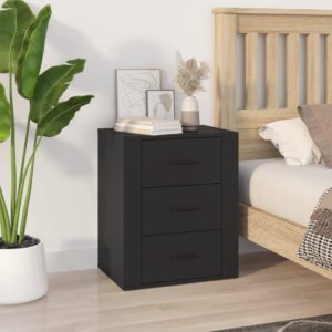 Chic Black Bedside Cabinet Engineered Wood Nightstand with 3 Drawers Storage