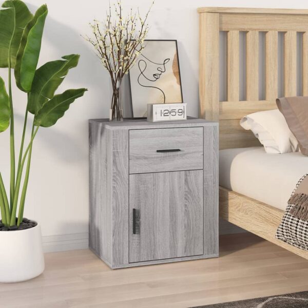 Chic Grey Sonoma Bedside Cabinet Engineered Wood with Drawer and Shelf