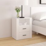 Chic White Bedside Cabinet Engineered Wood Nightstand with Storage Drawers