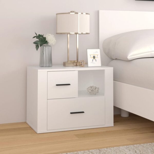 Chic White Bedside Cabinet Engineered Wood Nightstand with Storage Drawers