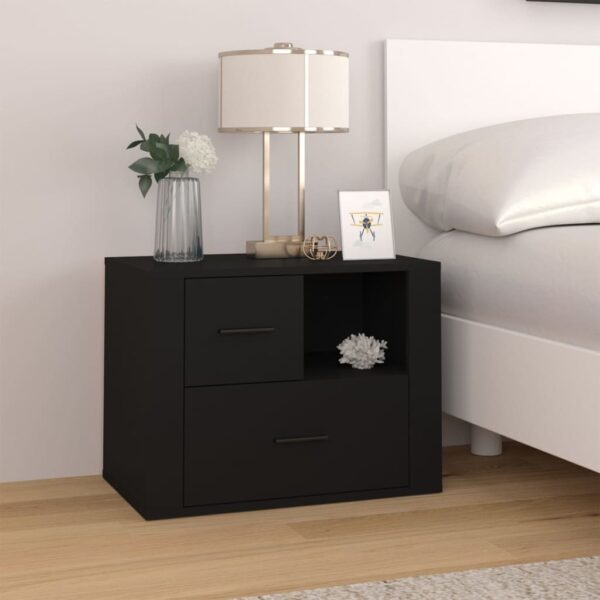 Chic Black Bedside Cabinet Engineered Wood Nightstand with Storage Drawers