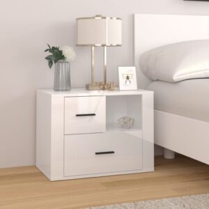 High Gloss White Bedside Cabinet Nightstand with Drawers Modern Engineered Wood