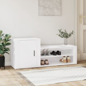 Elegant White Shoe Storage Cabinet - Spacious Organizer Engineered Wood