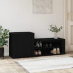 Elegant Black Shoe Storage Cabinet - Engineered Wood with Spacious Compartments