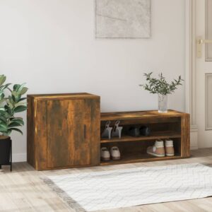 Elegant Smoked Oak Shoe Cabinet Engineered Wood Ample Storage Space Dust-Free