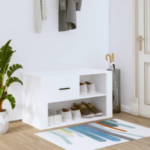 Elegant White Shoe Storage Cabinet Engineered Wood Spacious Organizer Bench