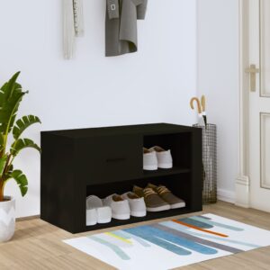 Elegant Black Shoe Storage Cabinet Engineered Wood with Drawer and Shelves