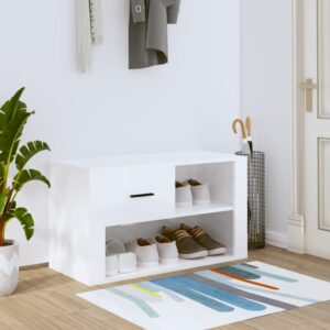 High Gloss White Shoe Cabinet Storage Organizer Engineered Wood Hallway Furniture