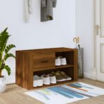 Elegant Brown Oak Shoe Cabinet Engineered Wood Storage Organizer with Drawer