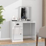 High Gloss White Dressing Table Asymmetrical Design with Mirror and Storage