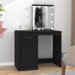 Chic Black Dressing Table LED Mirror Asymmetrical Vanity Makeup Storage Desk