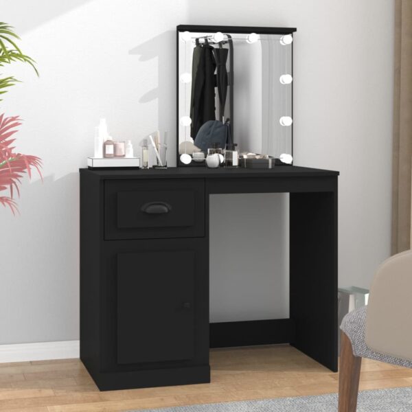 Chic Black Dressing Table LED Mirror Asymmetrical Vanity Makeup Storage Desk