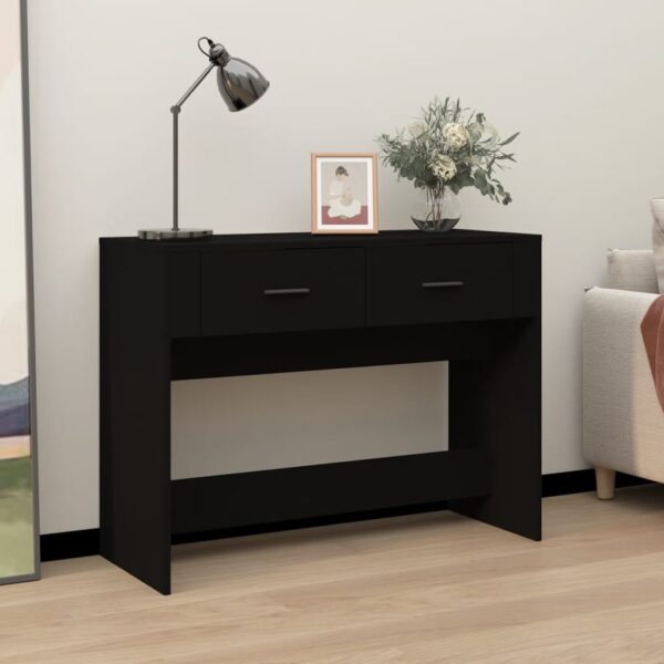 Chic Black Console Table with Storage Drawers Spacious Top Engineered Wood