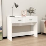 Chic High Gloss White Console Table with Storage Drawers for Entryway