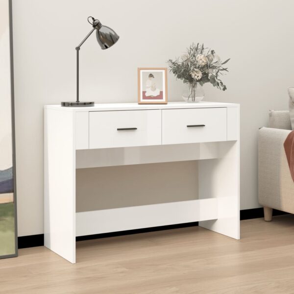 Chic High Gloss White Console Table with Storage Drawers for Entryway