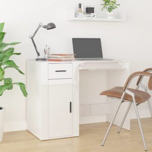 High Gloss White Modern Study Desk with Drawer and Cabinet Storage