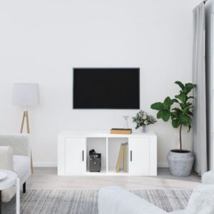 White Engineered Wood TV Cabinet Spacious Storage Media Stand with Door