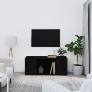 Chic Black Engineered Wood TV Stand Media Storage Cabinet with Shelves & Door