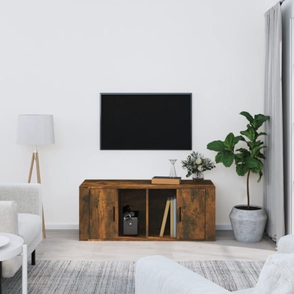 Chic Smoked Oak Engineered Wood TV Cabinet Spacious Storage with Display Top