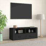 Chic Black TV Stand Media Console Storage Cabinet with Drawers for Living Room