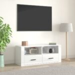 High Gloss White TV Stand Media Console Storage Cabinet Engineered Wood Chic