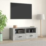 Chic Concrete Grey TV Stand Media Console Engineered Wood Storage Cabinet