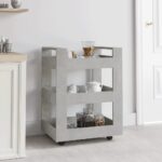 Spacious Grey Kitchen Trolley Cart Engineered Wood Rolling Storage Organizer