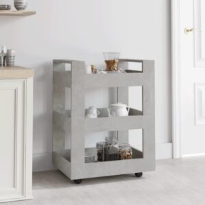 Spacious Grey Kitchen Trolley Cart Engineered Wood Rolling Storage Organizer