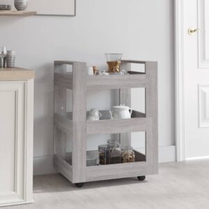 Spacious Grey Sonoma Kitchen Trolley Cart Engineered Wood with Shelves and Wheels