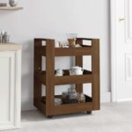 Engineered Wood Kitchen Trolley Cart Brown Oak Finish with Wheels and Shelves