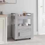 Spacious Grey Sonoma Kitchen Trolley Cart Engineered Wood with Shelves and Wheels