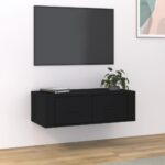 Wall Mounted Engineered Wood TV Cabinet Black - Spacious Drawers & Sturdy Top