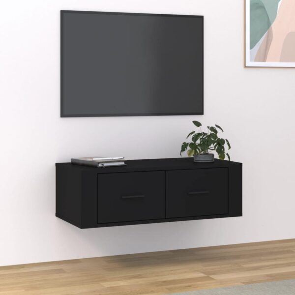 Wall Mounted Engineered Wood TV Cabinet Black - Spacious Drawers & Sturdy Top