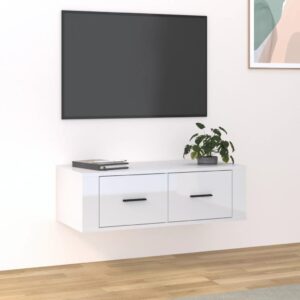 High Gloss White Wall-Mounted TV Cabinet Engineered Wood with Drawers