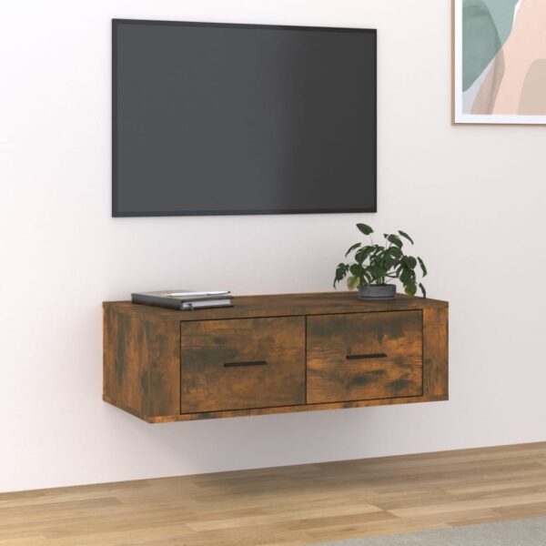 Wall Mounted Engineered Wood TV Cabinet Smoked Oak Finish with Spacious Drawers