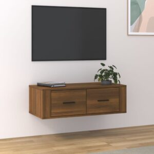 Wall Mounted Engineered Wood TV Cabinet Brown Oak Finish with Storage Drawers