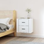 Elegant White Floating Bedside Cabinet Wall-Mounted Storage Chic Modern Design