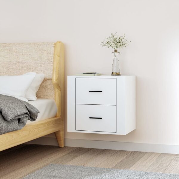 Elegant White Floating Bedside Cabinet Wall-Mounted Storage Chic Modern Design