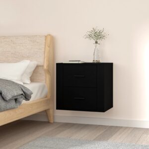 Elegant Black Floating Bedside Cabinet Wall-Mounted Storage Chic Modern Design