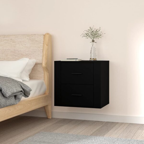 Elegant Black Floating Bedside Cabinet Wall-Mounted Storage Chic Modern Design